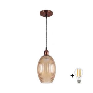 Imagine BRILAGI-LED Pendul pe cablu R GLASS 1xE27/60W/230V Ø 17 cm cupru/bej fumuriu