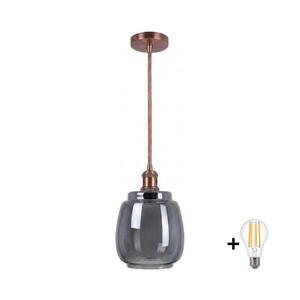 Imagine BRILAGI-LED Pendul pe cablu RETRO GLASS 1xE27/60W/230V diam. 26 cm cupru/gri fumuriu