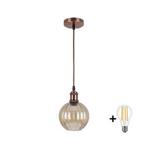 Imagine BRILAGI-LED Lustru suspendat pe cablu R GLASS 1xE27/60W/230V Ø 18 cm cupru/maro fumuriu