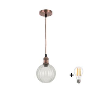 Imagine BRILAGI - Pendul LED pe cablu RETRO GLASS 1xE27/60W/230V Ø 18 cm cupru/sticlă transparentă