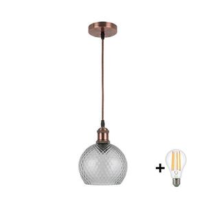 Imagine BRILAGI-LED Pendul pe cablu RETRO STICLĂ 1xE27/60W/230V Ø 18 cm cupru/gri fumuriu
