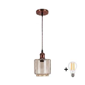 Imagine BRILAGI - Lampă suspendată LED pe cablu R GLASS 1xE27/60W/230V Ø14 cm cupru/bej fumuriu