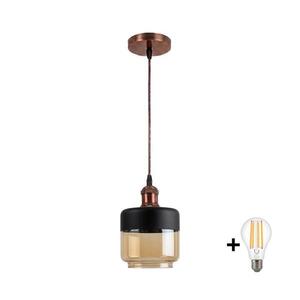 Imagine BRILAGI-LED Lustru pe cablu R GLASS 1xE27/60W/230V Ø 14 cm cupru/fumuriu/bej/negru