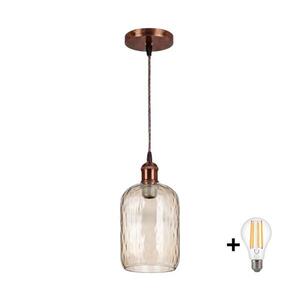 Imagine BRILAGI - Lustru LED suspendat pe cablu R GLASS 1xE27/60W/230V, diam. 14 cm, cupru/maro fumuriu