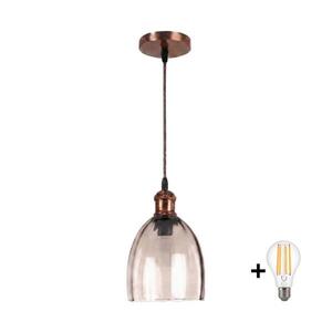 Imagine BRILAGI - Lustră LED suspendată pe cablu R GLASS 1xE27/60W/230V Ø 17 cm cupru/bej fumuriu