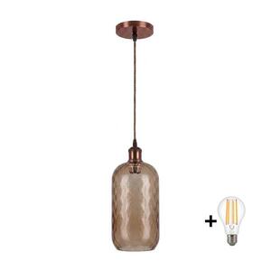 Imagine BRILAGI - Pendul LED pe cablu R GLASS 1xE27/60W/230V Ø 14 cm cupru/maro fumuriu