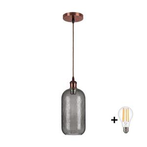 Imagine BRILAGI - Lustră LED suspendată pe cablu RETRO GLASS 1xE27/60W/230V diam. 14 cm cupru/gri fumuriu