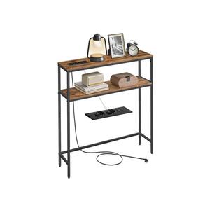 Imagine Masă consolă LUVOR cu sertare încorporate și porturi USB, 80x20 cm, maro/negru
