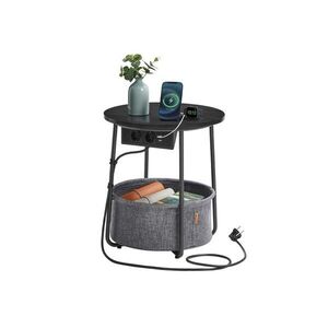 Imagine Masă laterală NOIRA cu sertare încorporate și porturi USB, 45 cm, gri/negru