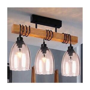 Imagine BRILAGI - Lustră aplicată WOOD GLASS 3xE27/60W/230V lemn de pin/negru/bej fumuriu