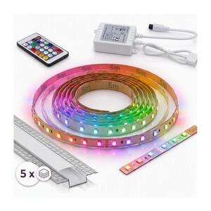 Imagine SET 1x bandă LED RGBW digitală/16, 5W/230V 5 m + 5x profil încastrat 1 m + telecomandă