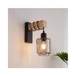 Imagine BRILAGI - Aplica de perete WOOD GLASS 1xE27/60W/230V pin/negru/bej fumuriu