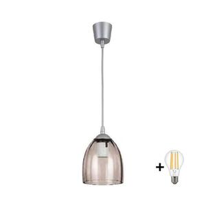 Imagine BRILAGI-LED Lustră cu cablu R GLASS 1xE27/60W/230V Ø 17 cm argintiu/bej fumuriu