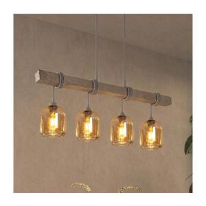 Imagine BRILAGI - Lustră suspendată pe cablu WOOD GLASS 4xE27/60W/230V pin/gri/maro fumuriu