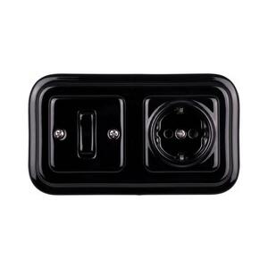 Imagine Elhard - întrerupător retro ceramic unipolar nr. 1 și priză SCHUKO 230V cu ramă neagră