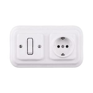 Imagine Elhard - Întrerupător retro ceramic unipolar nr. 1 și priză SCHUKO 230V cu ramă albă