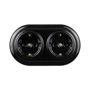 Imagine Elhard - Priză dublă ceramică retro pentru locuință cu ramă SCHUKO 230V neagră