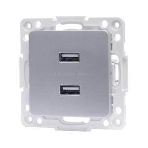 Imagine - priză de alimentare USB fără ramă, 2 porturi USB-A, argintie