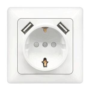 Imagine - Priză SCHUKO 250V + 2x USB cu ramă albă