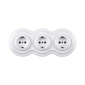 Imagine Elhard - Priză ceramică retro triplă pentru uz casnic cu ramă SCHUKO 230V albă