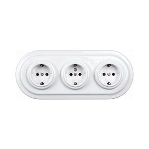 Imagine Elhard - Priză triplă ceramică retro pentru uz casnic cu ramă SCHUKO 230V albă