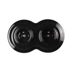 Imagine Elhard - Priză dublă ceramică retro pentru casă, cu ramă 230V neagră