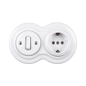 Imagine Elhard - Întrerupător retro ceramic nr. 1 și priză 230V cu ramă SCHUKO albă