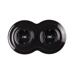 Imagine Elhard - Priză dublă retro din ceramică pentru uz casnic cu ramă SCHUKO 230V neagră