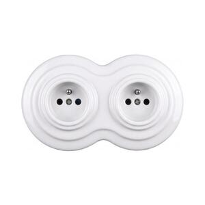 Imagine Elhard - priză retro dublă ceramică de perete cu ramă 230V albă