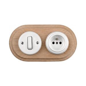 Imagine Elhard - Comutator retro din ceramică nr. 1 și priză 230V cu ramă albă/aspect lemn
