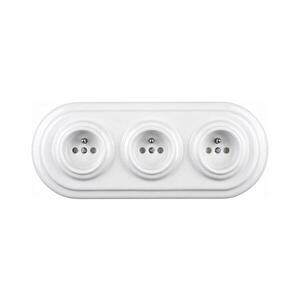 Imagine Elhard - Priză triplă retro din ceramică pentru perete, cu ramă, 230V, albă