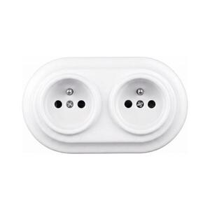 Imagine Elhard - Priză dublă retro din ceramică pentru locuință, cu ramă, 230V, albă