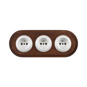 Imagine Elhard - Priză ceramică retro triplă pentru casă cu ramă 230V alb/lemn