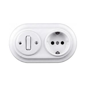 Imagine Elhard - Întrerupător retro din ceramică nr. 1 și priză 230V cu ramă SCHUKO, alb
