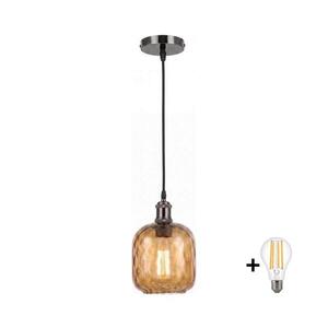 Imagine BRILAGI - Lampă suspendată LED pe cablu RETRO GLASS 1xE27/60W/230V Ø14 cm negru/maro fumuriu