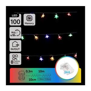 Imagine - Ghirlandă de Crăciun LED RGBY pentru exterior, 100 LED, 8 moduri, alimentare 3xAA, 10 m, IP44, LED-uri în formă de stea