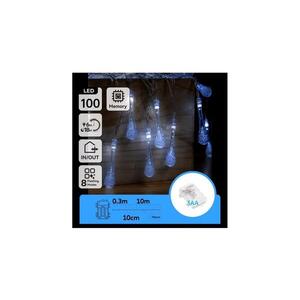Imagine - Ghirlandă LED de Crăciun pentru exterior, 100 LED, 8 moduri, alimentare 3xAA, 10 m, IP44, alb rece, picături