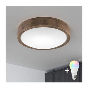 Imagine BRILAGI LED RGBW — plafonieră LED dimerizabilă CARVALHO SLIM 1xE27/12W/230V Wi‑Fi, stejar, Ø 27 cm