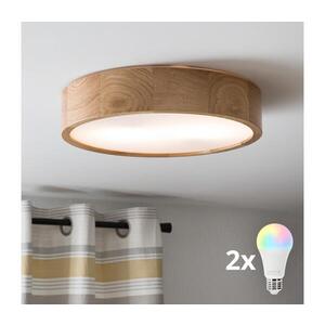 Imagine BRILAGI CARVALHO Lampă de plafon LED RGBW dimmabilă, 2xE27/12W/230V, Wi-Fi, finisaj stejar, diam. 37, 5 cm