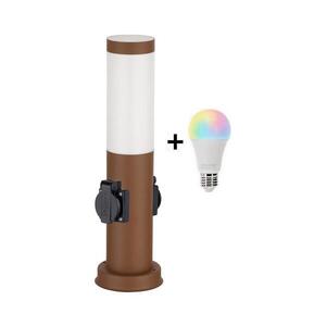 Imagine BRILAGI - Lampă LED RGBW de exterior cu 2 prize, 1xE27/12W/230V, 40 cm, IP44, maro