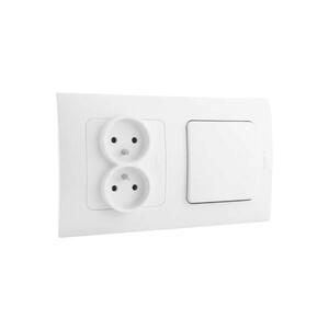 Imagine Legrand-Priză dublă pentru uz casnic 250V/16A și întrerupător unipolar nr. 1 cu ramă NILOE albă
