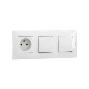Imagine Legrand-întrerupător dublu unipolar nr. 1 și priză casnică 250V/16A cu ramă NILOE albă