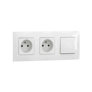 Imagine Legrand-Priză dublă pentru uz casnic 250V/16A și întrerupător unipolar nr. 1 cu ramă NILOE albă