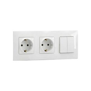 Imagine Legrand - priză dublă pentru uz casnic 250V/16A SCHUKO și întrerupător dublu nr. 5 cu ramă NILOE albă