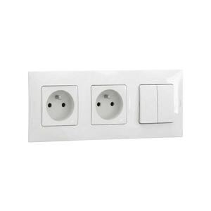 Imagine Legrand-Priză dublă de perete 250V/16A și întrerupător dublu č.5 cu ramă NILOE albă