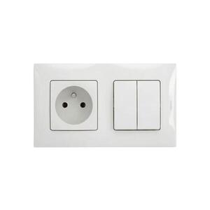 Imagine Legrand - Întrerupător dublu nr. 5 și priză casnică 250V/16A cu ramă NILOE albă