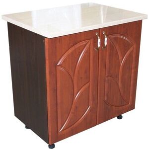 Imagine Masca pentru chiuveta cu 2 usi 80 cm Zebra, Wenge/MDF Cedru Frunza, cu blat Travertin, 80 x 85 x 60 cm