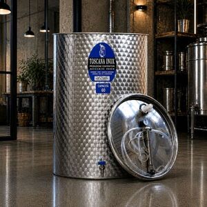 Imagine Cisterna inox vin 60L cu capac cu etansare gonflabila – AISI 304, fund plan - Toscana Inox
