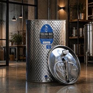 Imagine Cisterna inox vin 100L cu capac cu etansare gonflabila – AISI 304, fund plan - Toscana Inox