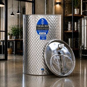 Imagine Cisterna inox vin 500L cu capac cu etansare gonflabila – AISI 304, fund plan - Toscana Inox
